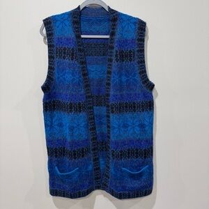 Vintage Winter Sweater Vest Duster Snow Blue Alpaca Natural Fiber Size Large